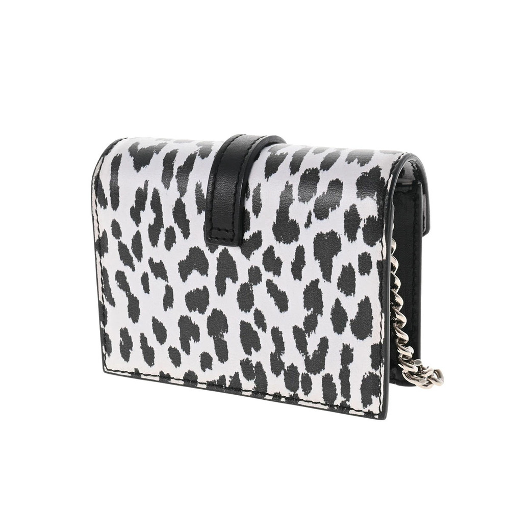 Saint Laurent Calfskin Leopard Shoulder White Chain Bag